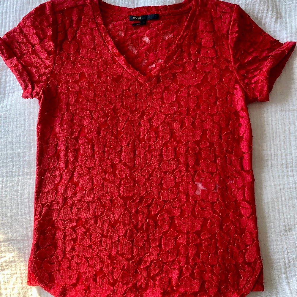 Tee shirt red lace Maje
